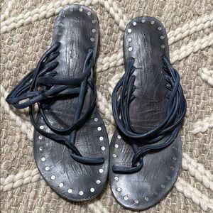 Foundry Blue Vintage Strappy Sandals with Studded Details.